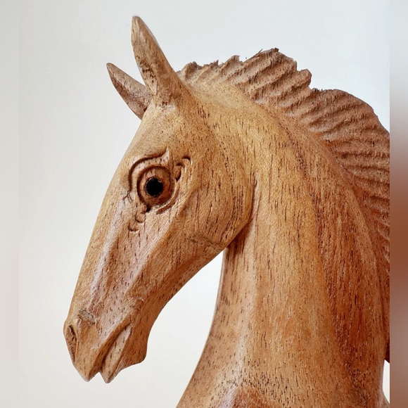 Hand Carved Horse Head Sculpture Handmade from Suar Wood, Delicate Bust Figurine - Picture 5 of 5